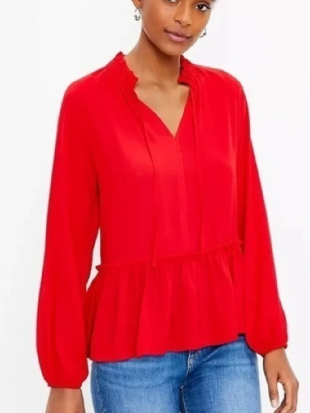 LOFT Tie Neck Peplum Blouse - Size M